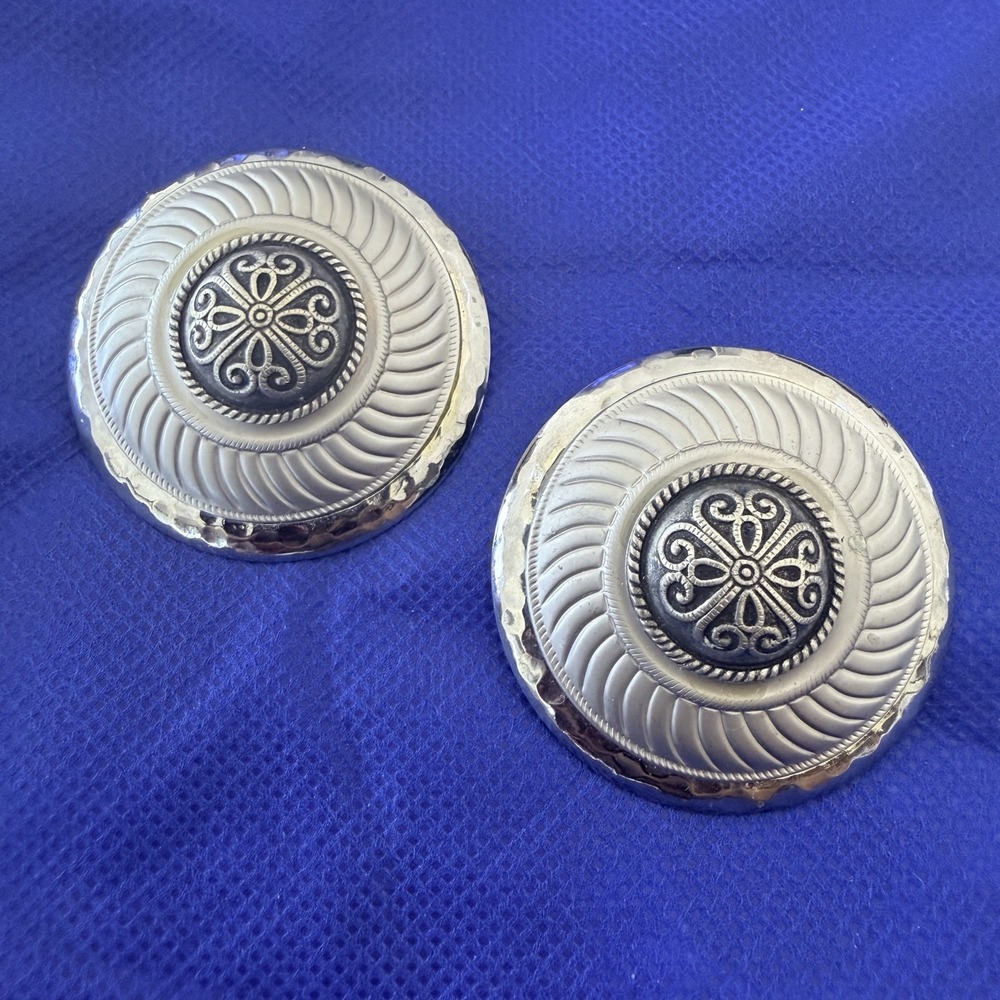VTG 90s Silver Tone Round Concho Stud Earrings Statement Western Boho Large Dome